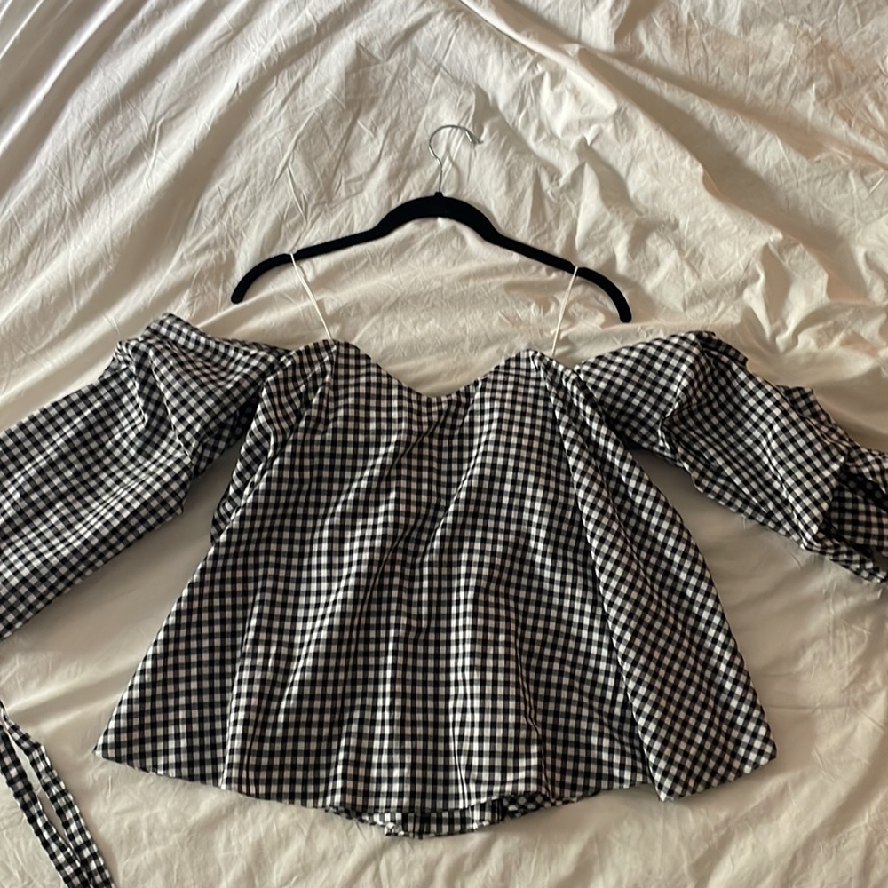 Caroline Constas Black Gingham Cold Shoulder Top - image 2